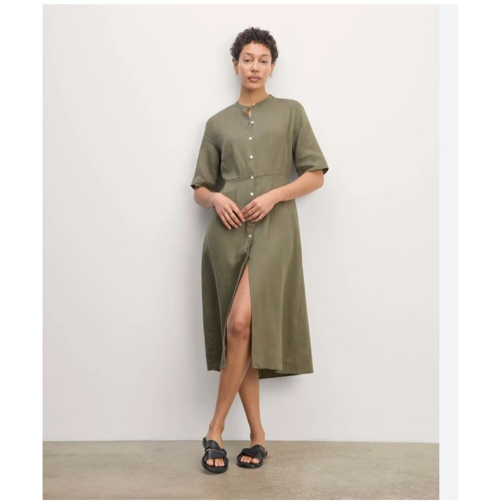Everlane The Frolic Dress in Linen Kalamata Green Size 10 NWOT